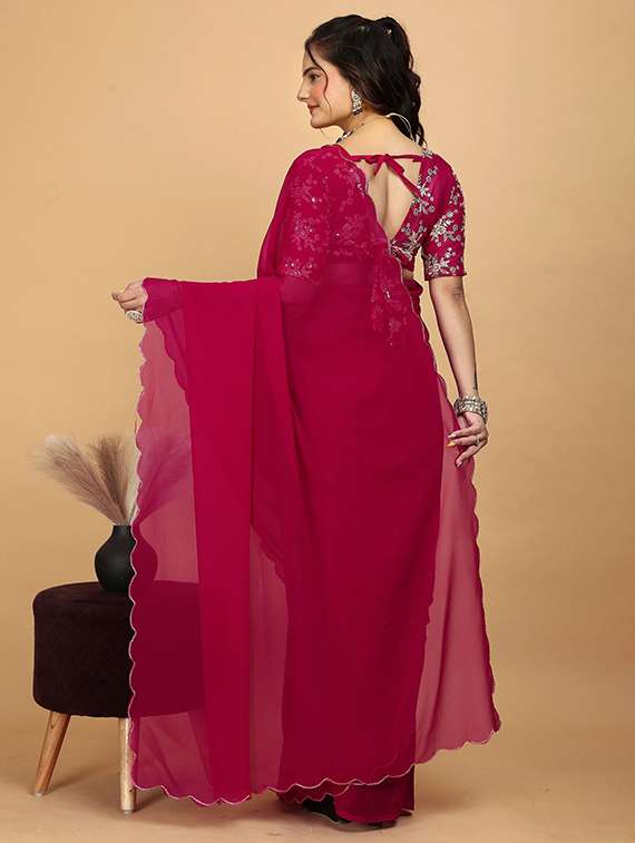 Women Solid Plain Saree With Blouse - 22385387 -  Standard Image - 2