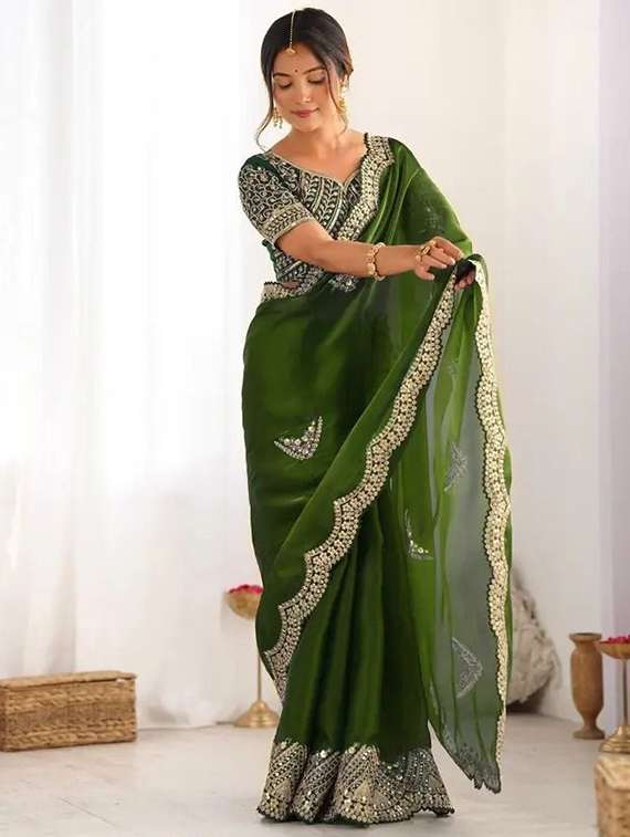 women solid with work embroidered saree with blouse