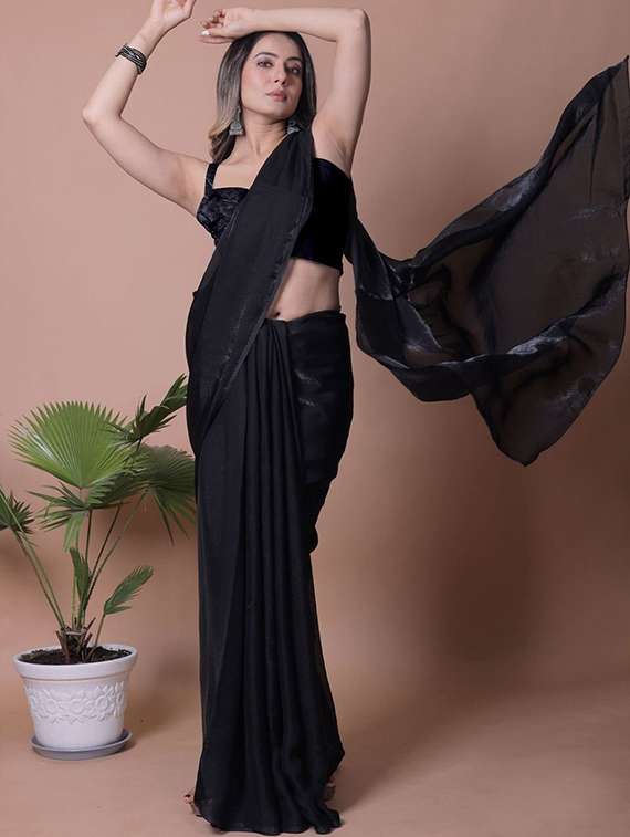 women solid plain saree with blouse - 22385397 -  Standard Image - 2