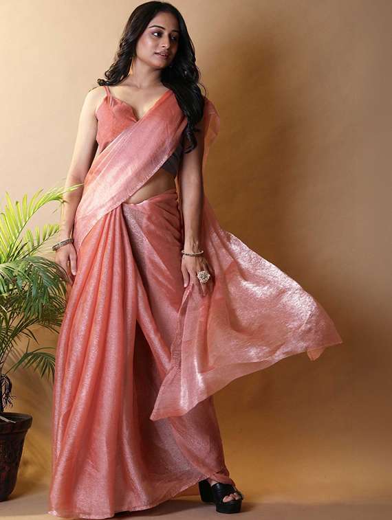Women Solid Plain Saree With Blouse - 22385400 -  Standard Image - 2