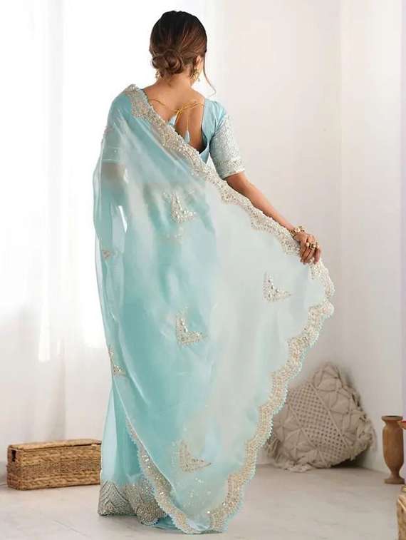 women solid with work embroidered saree with blouse - 22385404 -  Standard Image - 2