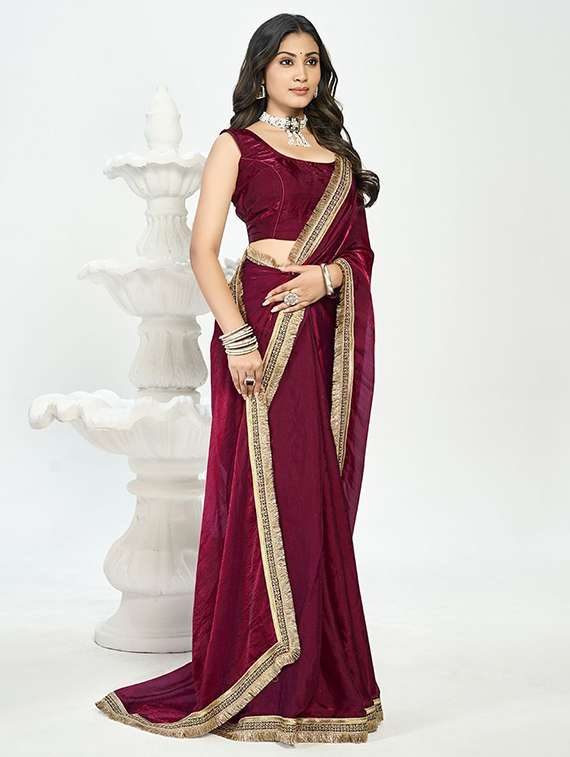 women solid with bordered saree with blouse - 22385407 -  Standard Image - 2