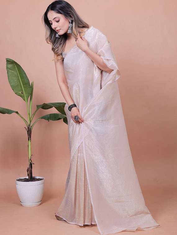women solid plain saree with blouse - 22385413 -  Standard Image - 2