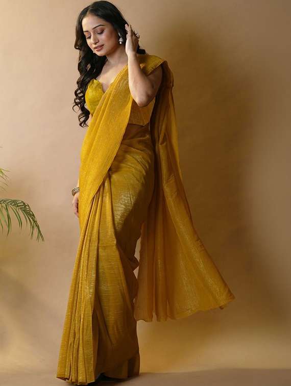 women solid plain saree with blouse - 22385414 -  Standard Image - 2