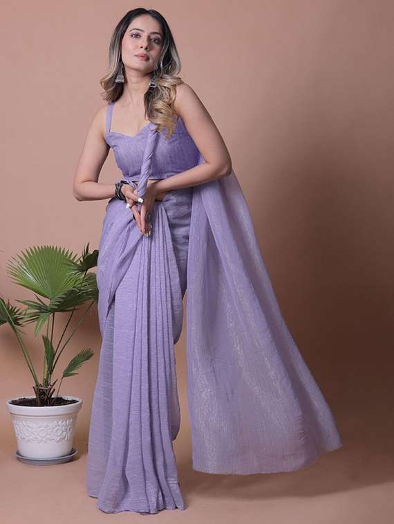 women solid plain saree with blouse - 22385417 -  Standard Image - 2