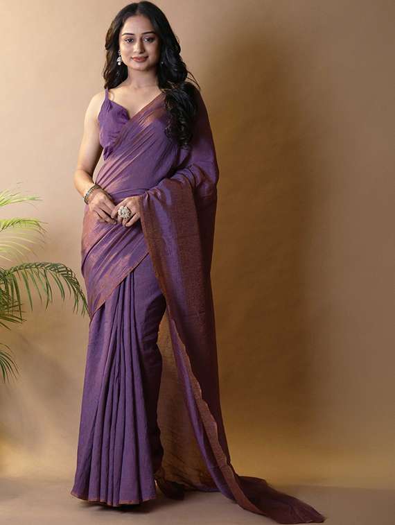 women solid plain saree with blouse - 22385418 -  Standard Image - 2