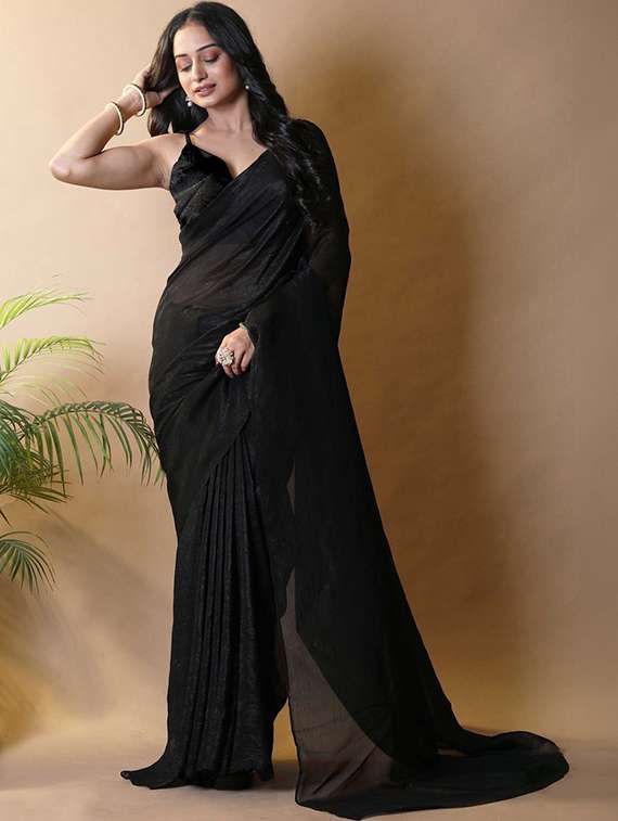 women solid plain saree with blouse - 22385420 -  Standard Image - 2