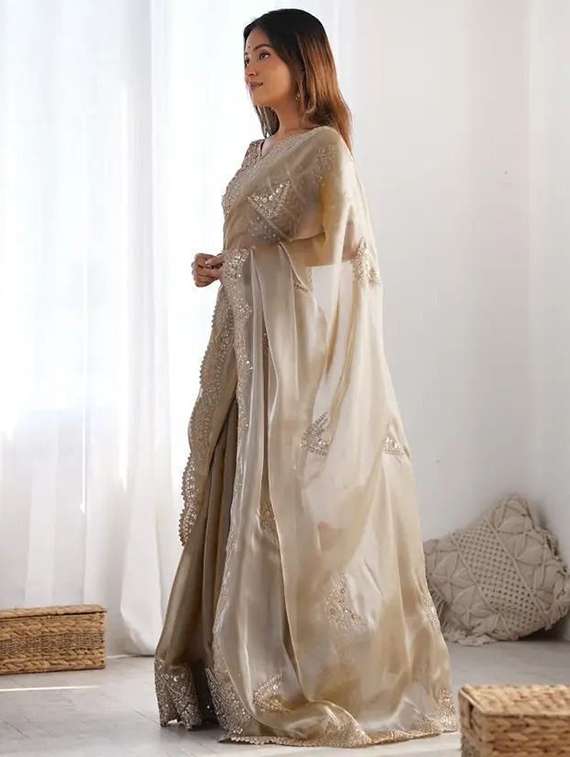 women solid with work embroidered saree with blouse - 22385429 -  Standard Image - 2