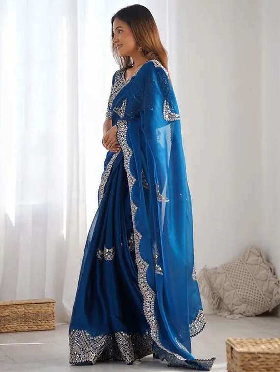 women solid with work embroidered saree with blouse - 22385435 -  Standard Image - 2