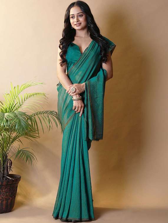 women solid plain saree with blouse
