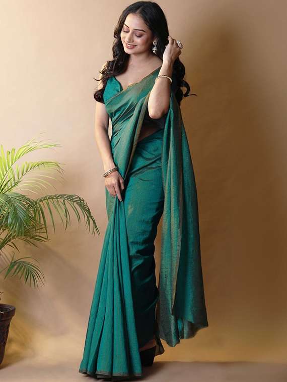 women solid plain saree with blouse - 22385436 -  Standard Image - 2
