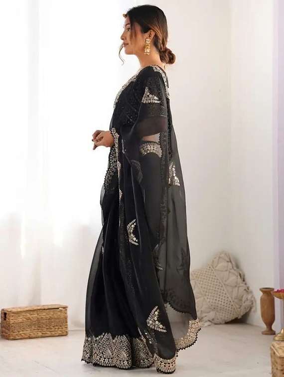 women solid with work embroidered saree with blouse - 22385441 -  Standard Image - 2