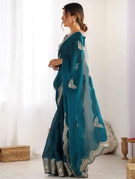 women solid with work embroidered saree with blouse - 22385447 -  Standard Image - 2