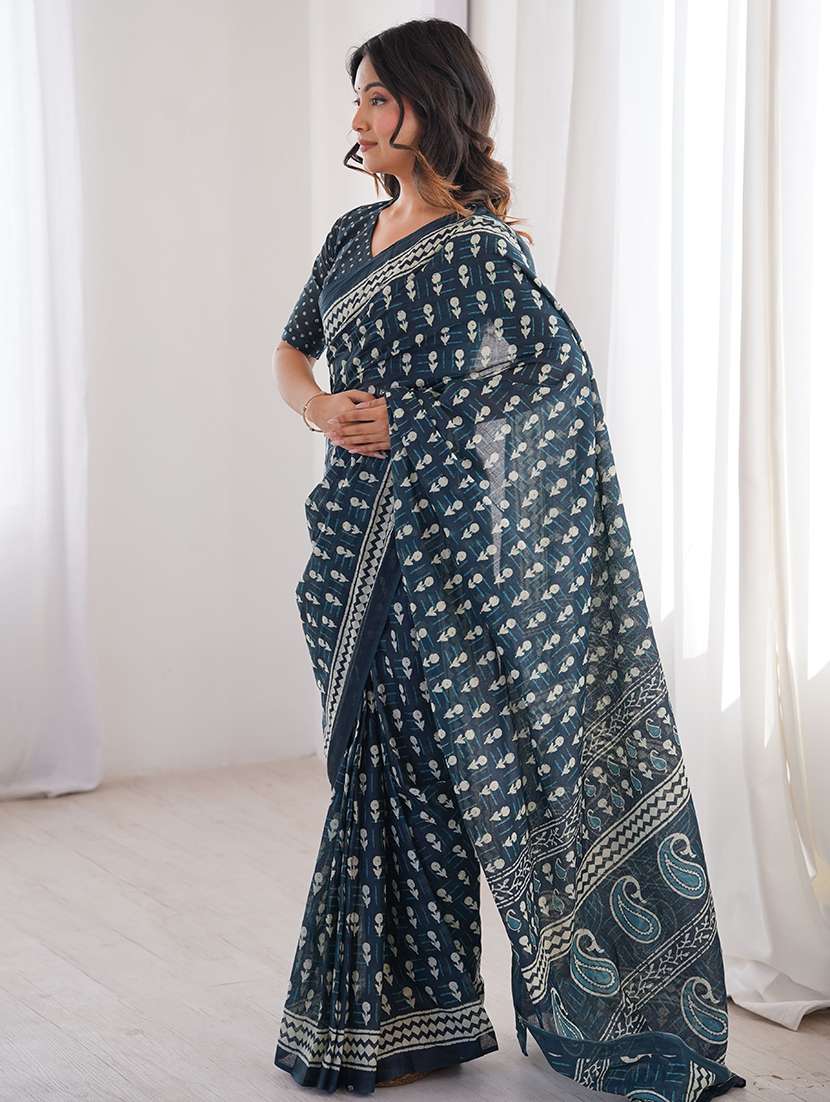 Women Printed Casual Wear Saree With Blouse - 22385450 -  Standard Image - 2