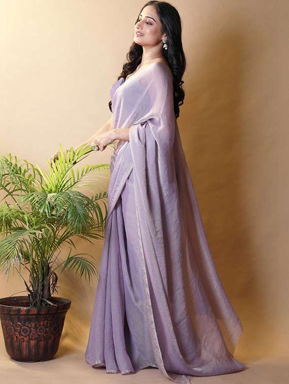 women solid plain saree with blouse - 22385458 -  Standard Image - 2