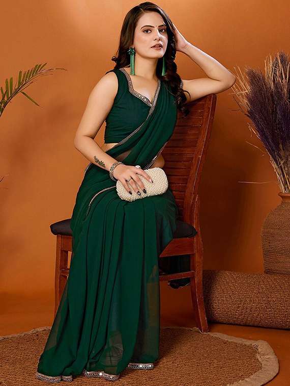 women solid plain saree with blouse