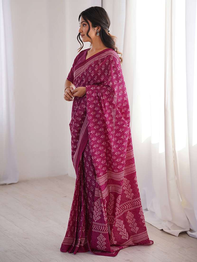 Women Printed Casual Wear Saree With Blouse - 22385469 -  Standard Image - 2