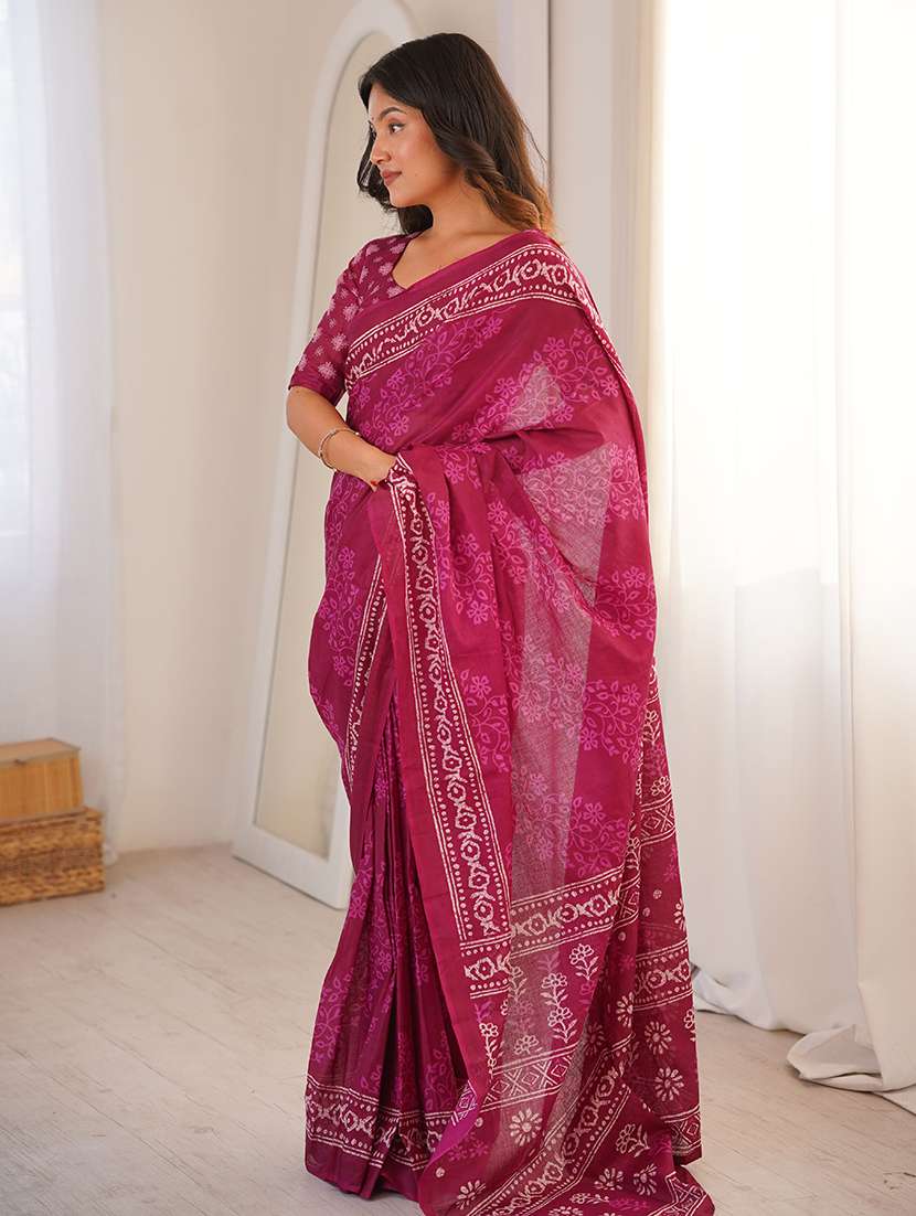 Women Printed Casual Wear Saree With Blouse - 22385473 -  Standard Image - 2