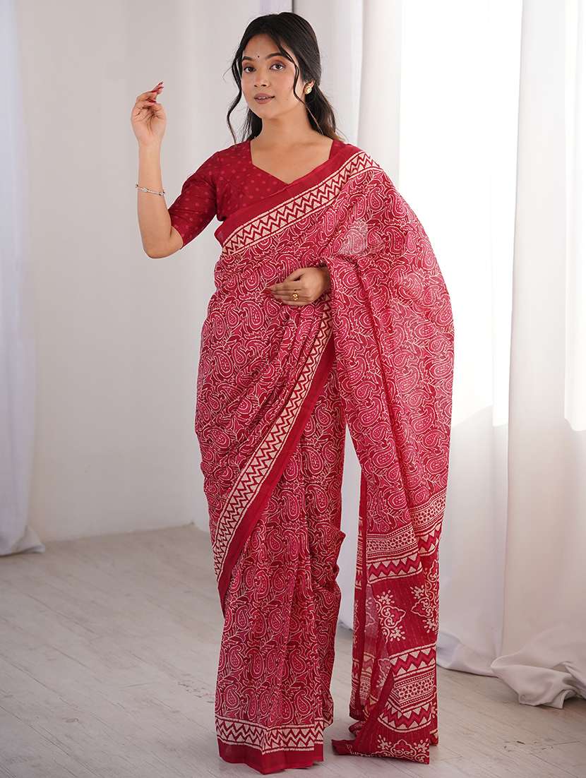 women printed casual wear saree with blouse