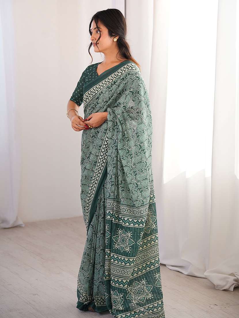 Women Printed Casual Wear Saree With Blouse - 22385479 -  Standard Image - 2