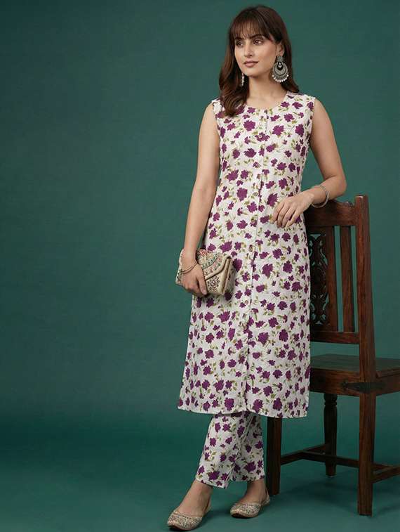 Women Printed Sleeveless Kurta Pant Set - 22385534 -  Standard Image - 2