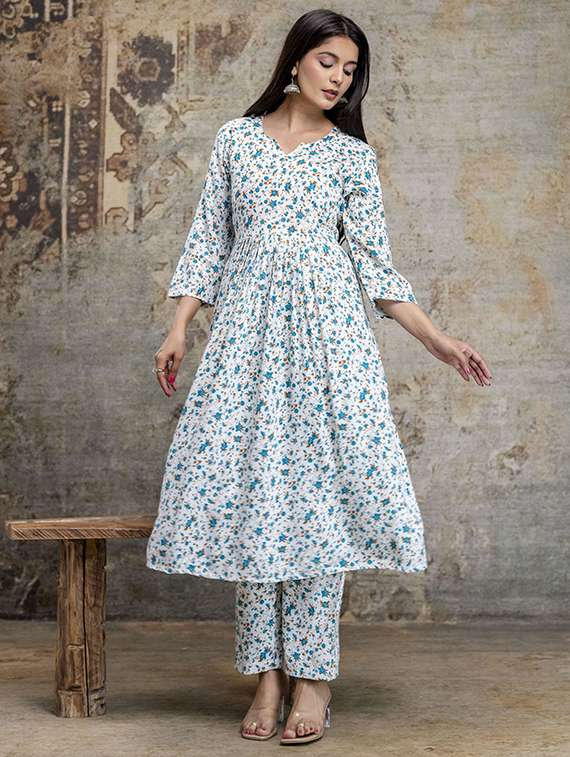 women printed three quarter sleeve kurta pant set - 22385544 -  Standard Image - 2