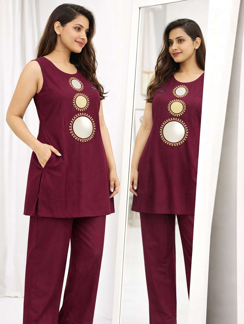 women solid with work sleeveless ethnic co-ord set - 22385551 -  Standard Image - 2