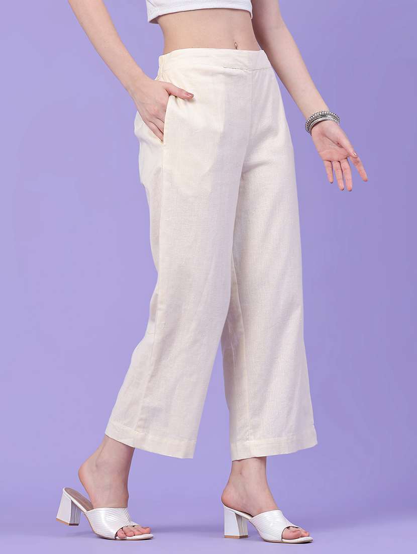 women solid mid rise straight fit trouser - 22385888 -  Standard Image - 2
