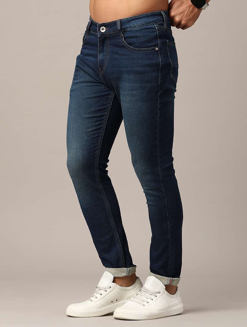 men washed mid rise slim fit jeans