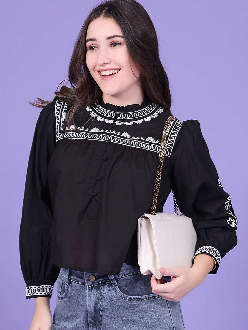 women embroidered long sleeves regular top
