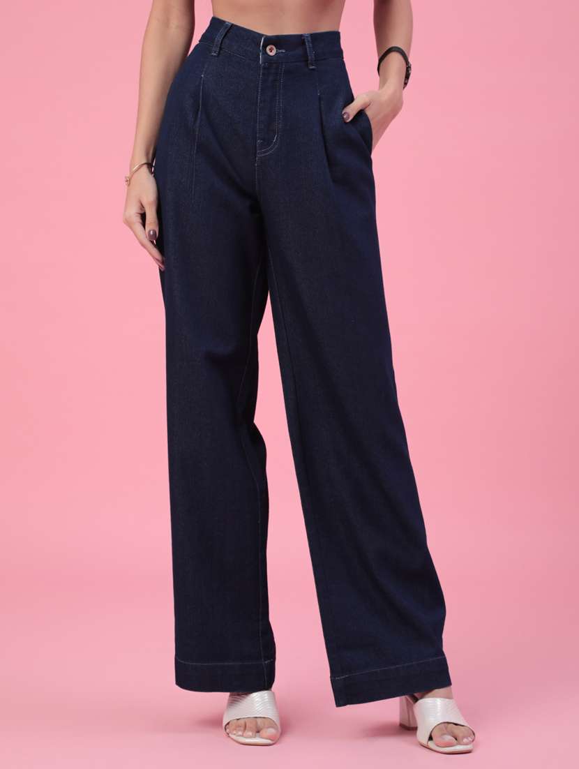 girls solid high rise wide leg jeans