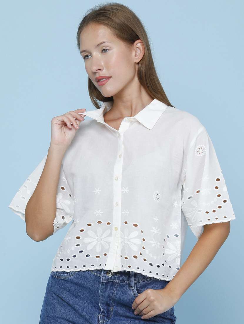 women embroidered short sleeves shirt