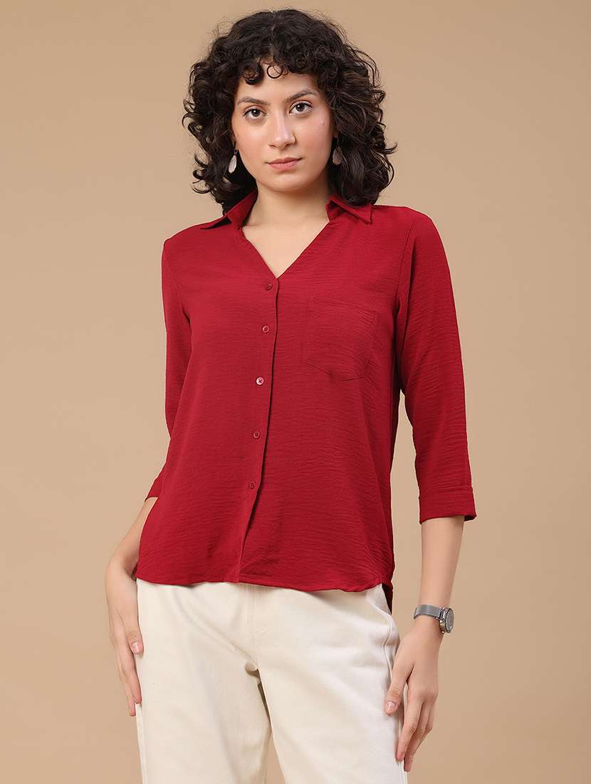 Women Solid Collared Regular Shirt - 22386485 -  Standard Image - 2