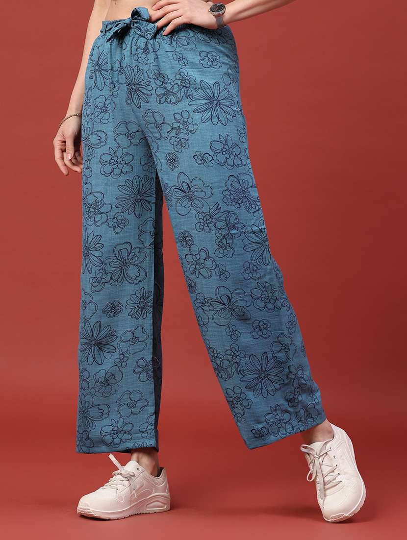women printed mid rise wide leg trouser - 22386521 -  Standard Image - 2