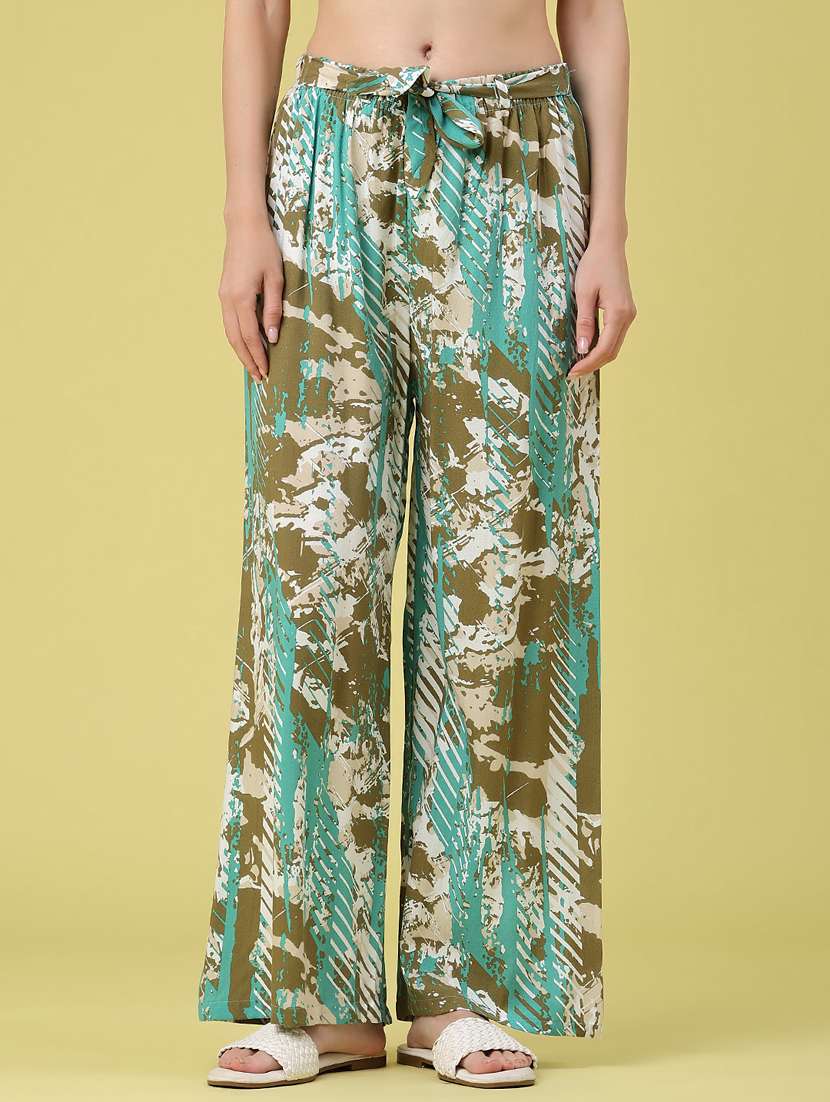 women printed mid rise wide leg trouser - 22386558 -  Standard Image - 2