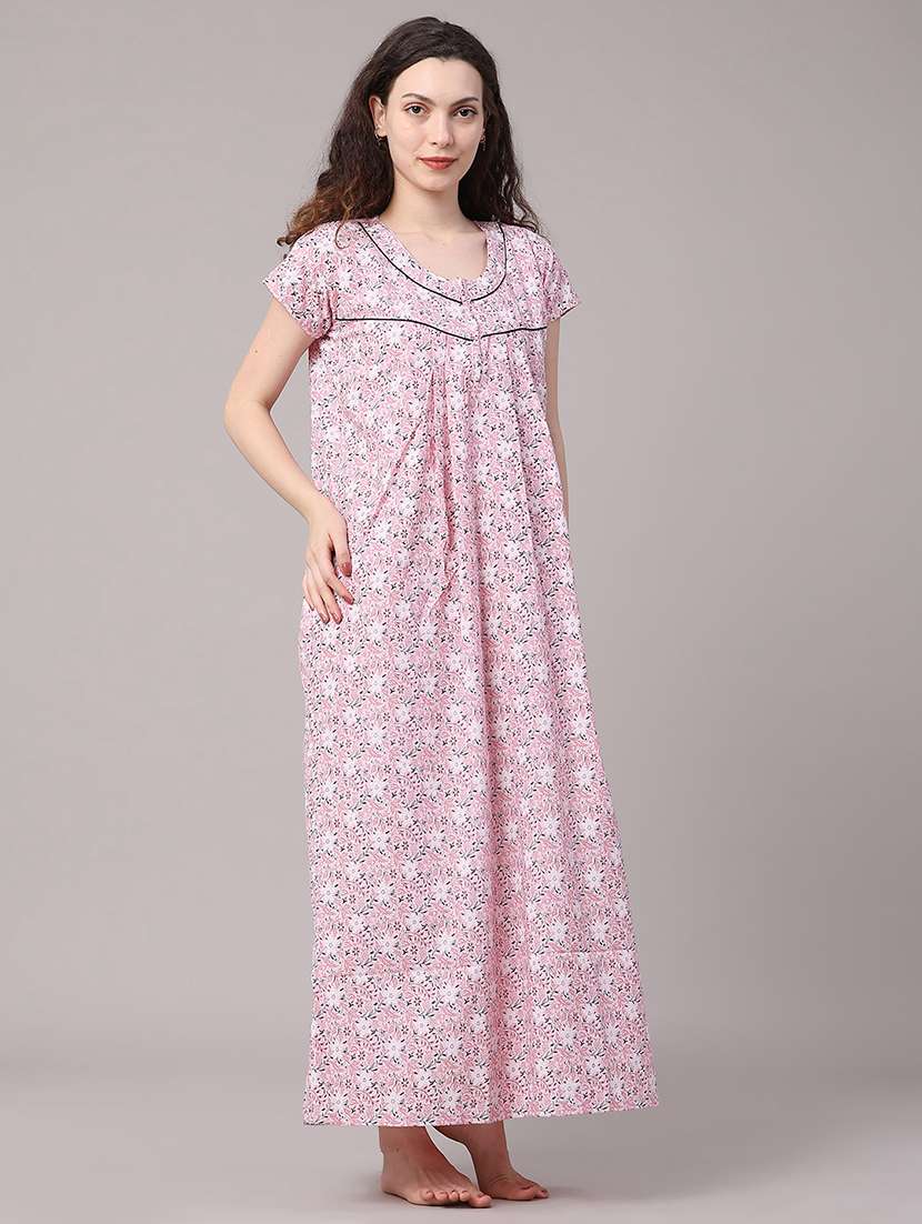 Women Printed Short Sleeves Nighty - 22386578 -  Standard Image - 2