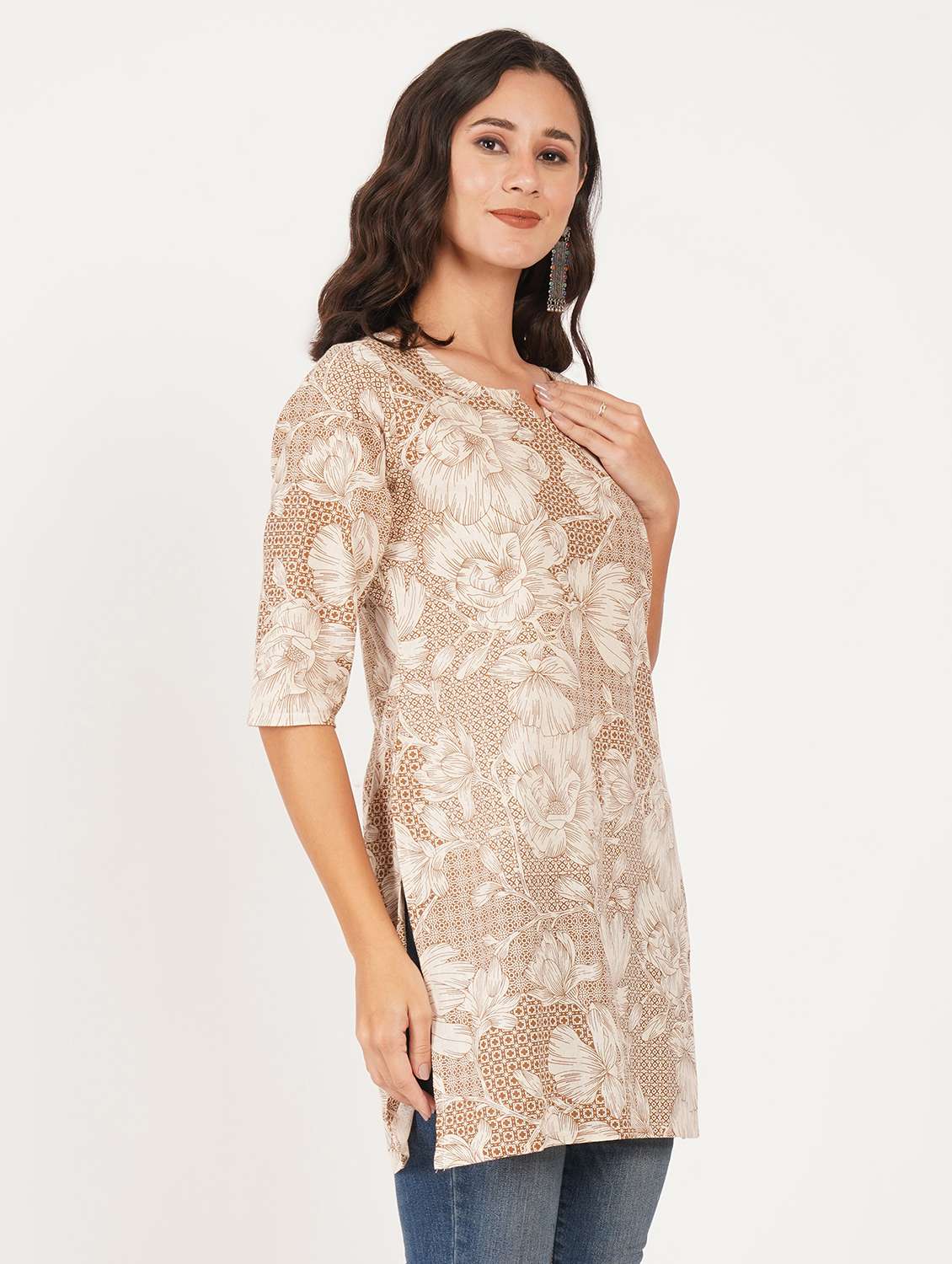 women printed three quarter sleeve straight kurti - 22386955 -  Standard Image - 2