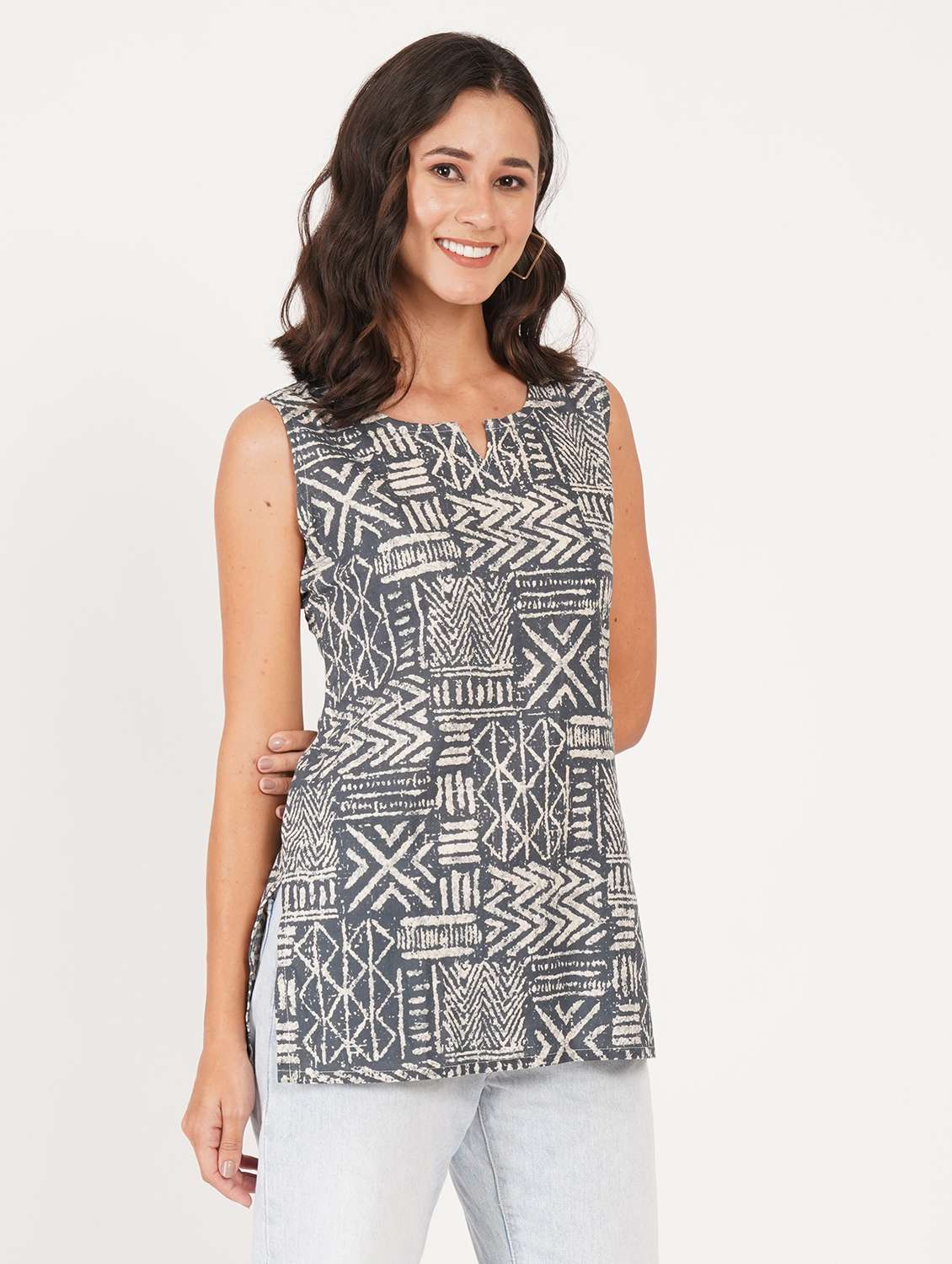 women printed notch neck straight kurti - 22386960 -  Standard Image - 2