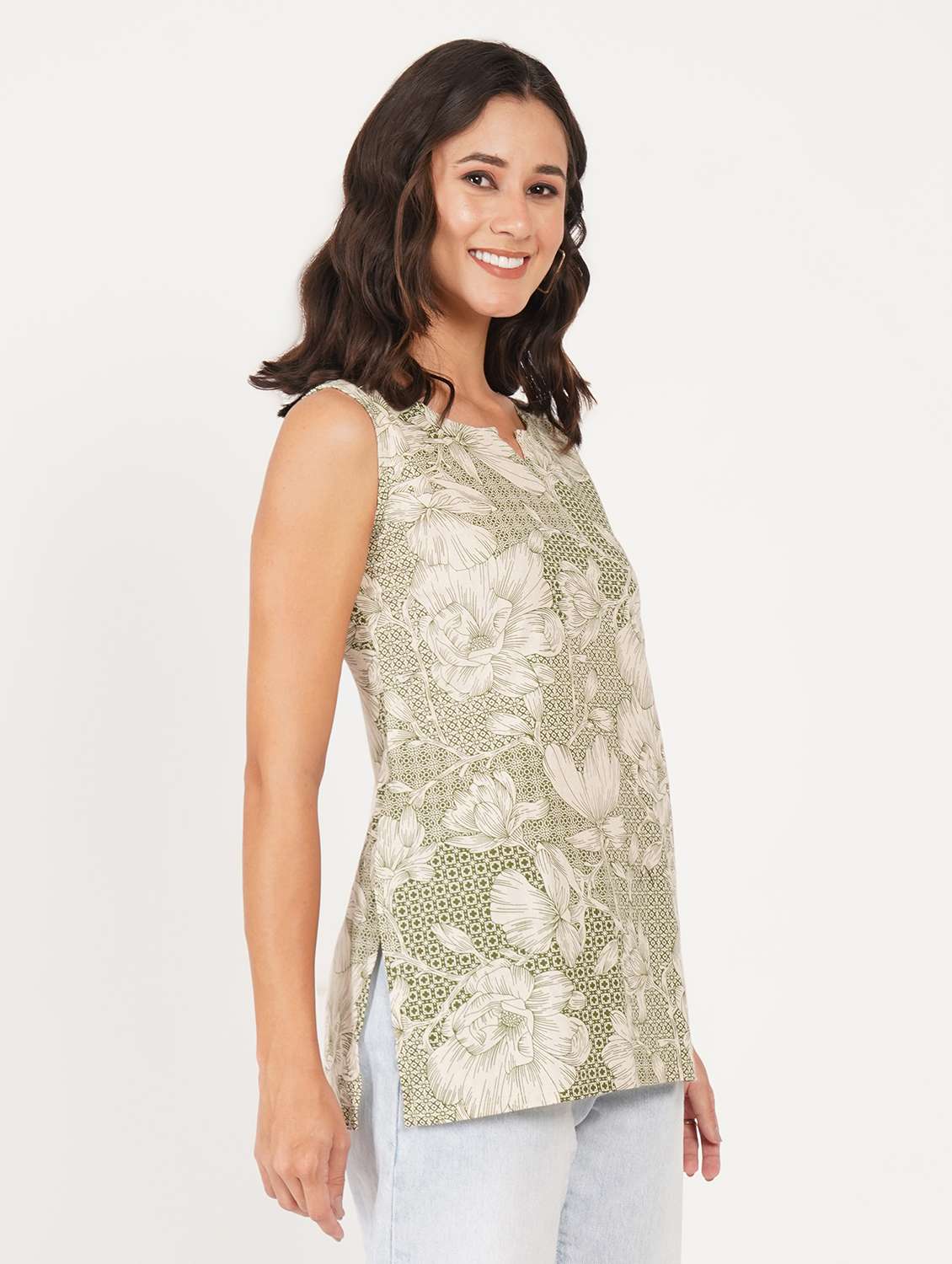 women printed notch neck straight kurti - 22386961 -  Standard Image - 2