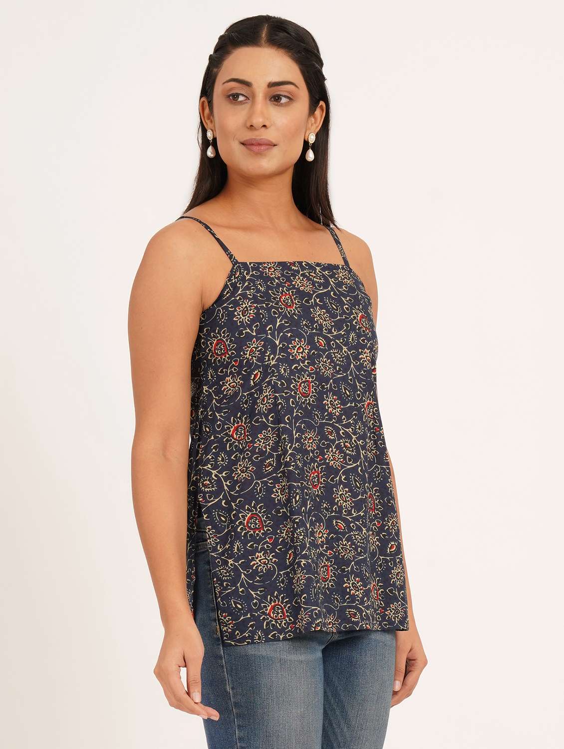 women printed shoulder strap ethnic top - 22386967 -  Standard Image - 2