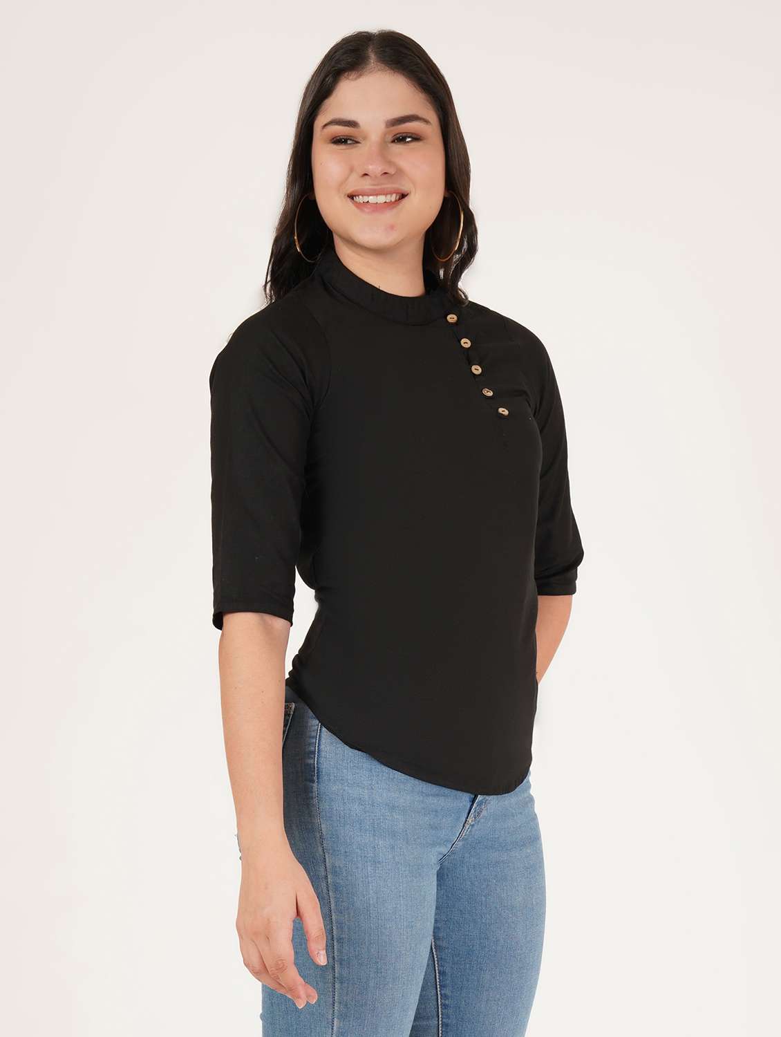 women solid three quarter sleeve top - 22386970 -  Standard Image - 2