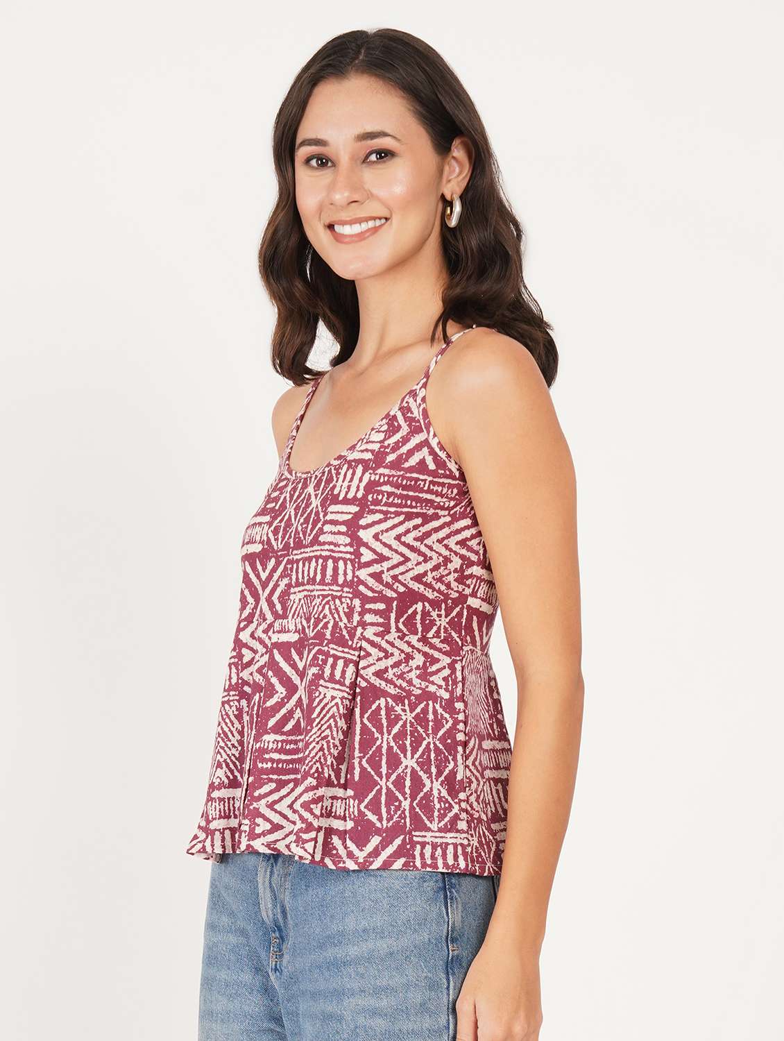 women printed shoulder strap ethnic top - 22386980 -  Standard Image - 2