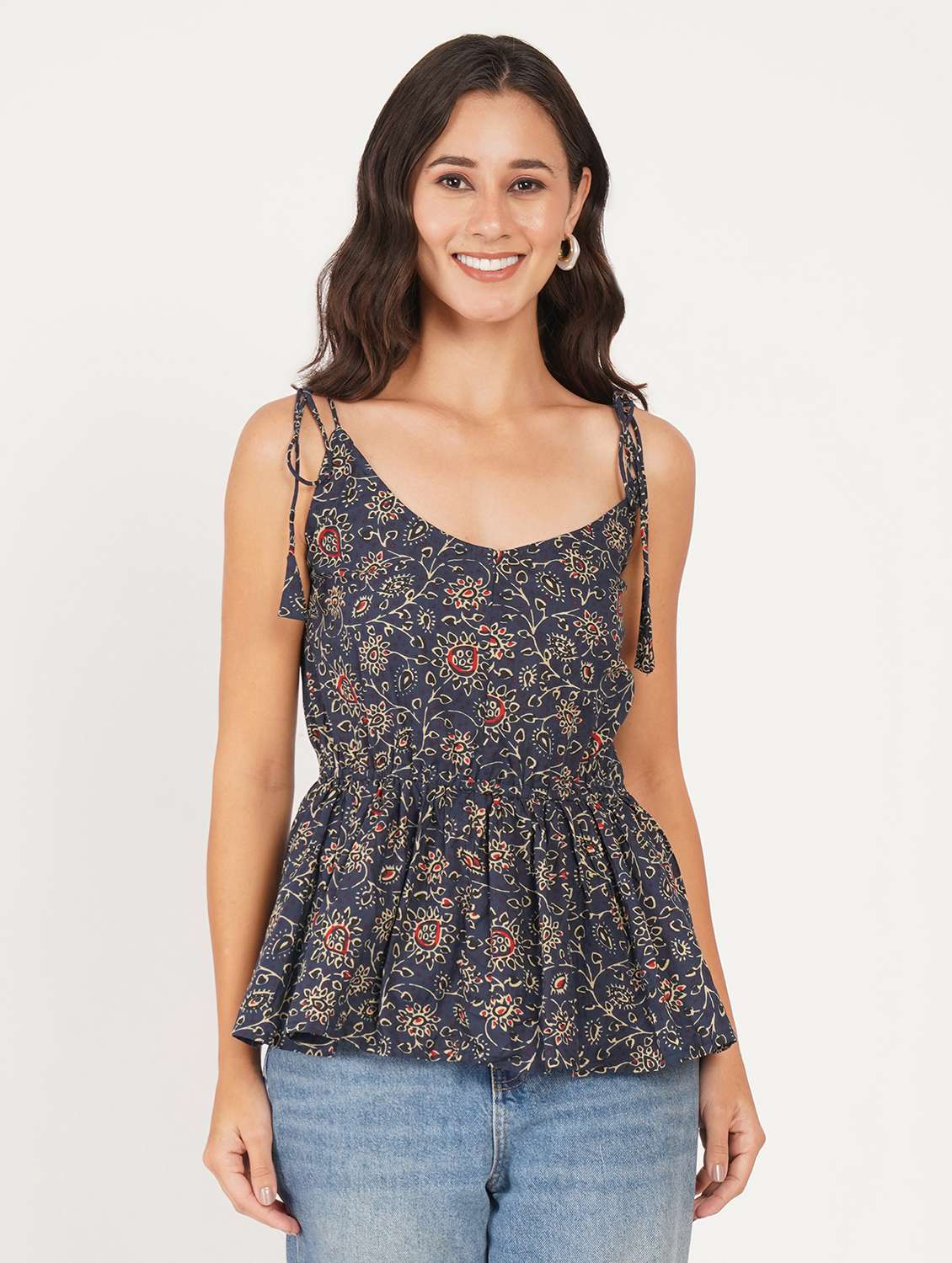 women printed shoulder strap ethnic top - 22386981 -  Standard Image - 2
