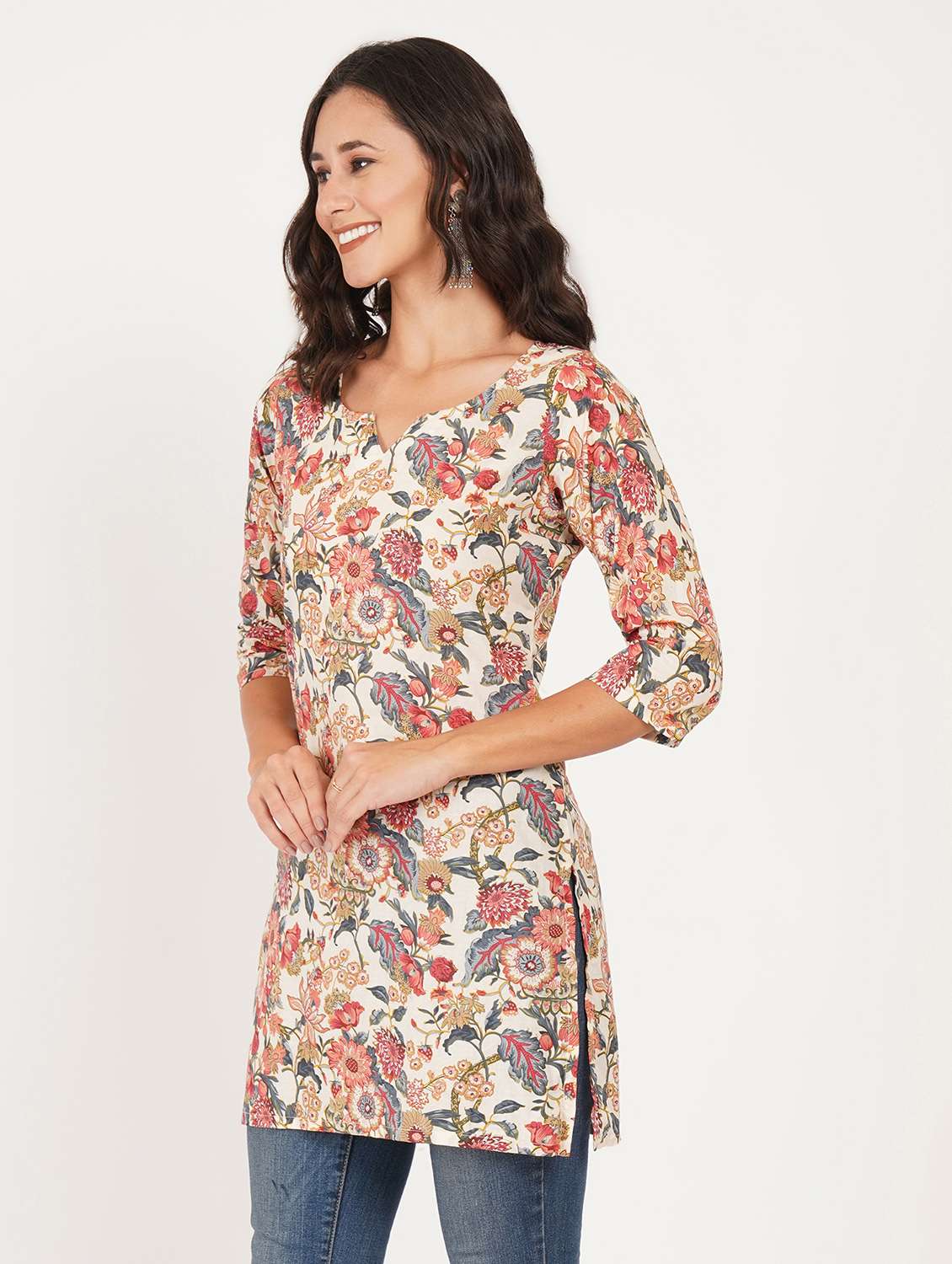 women printed three quarter sleeve straight kurti - 22387000 -  Standard Image - 2