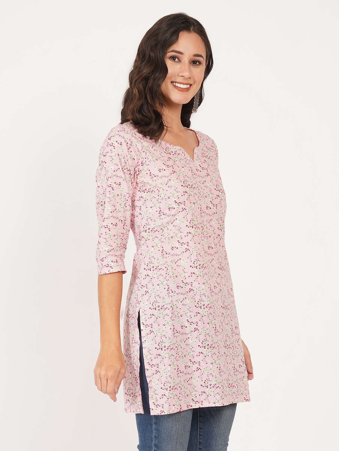 women printed three quarter sleeve straight kurti - 22387001 -  Standard Image - 2