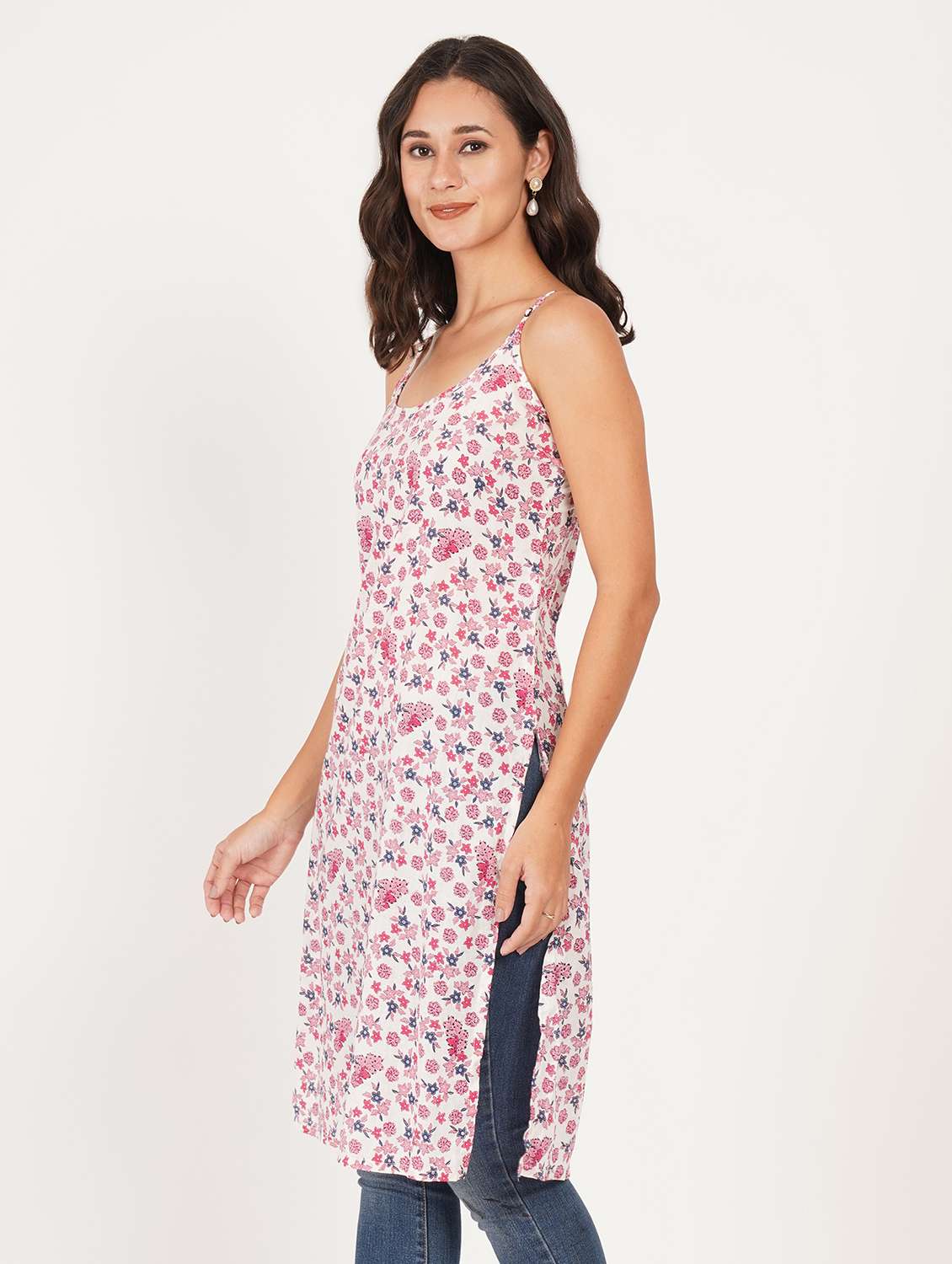 women floral shoulder strap straight kurta - 22387006 -  Standard Image - 2