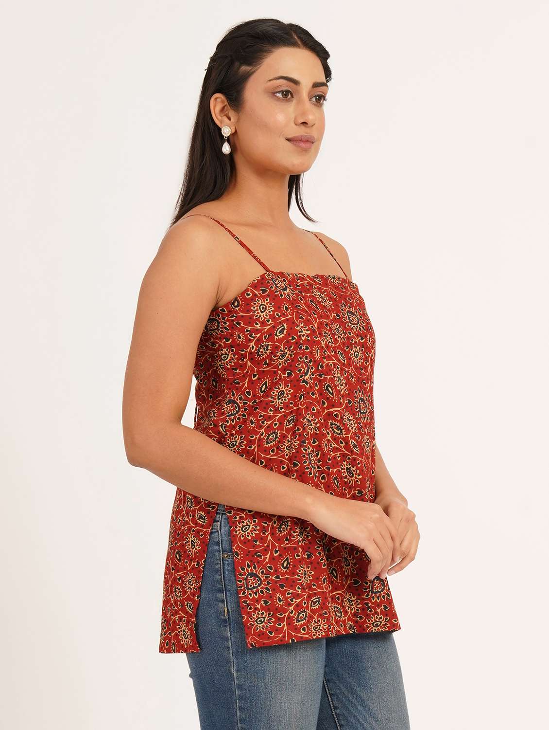 women printed shoulder strap straight kurti - 22387020 -  Standard Image - 2