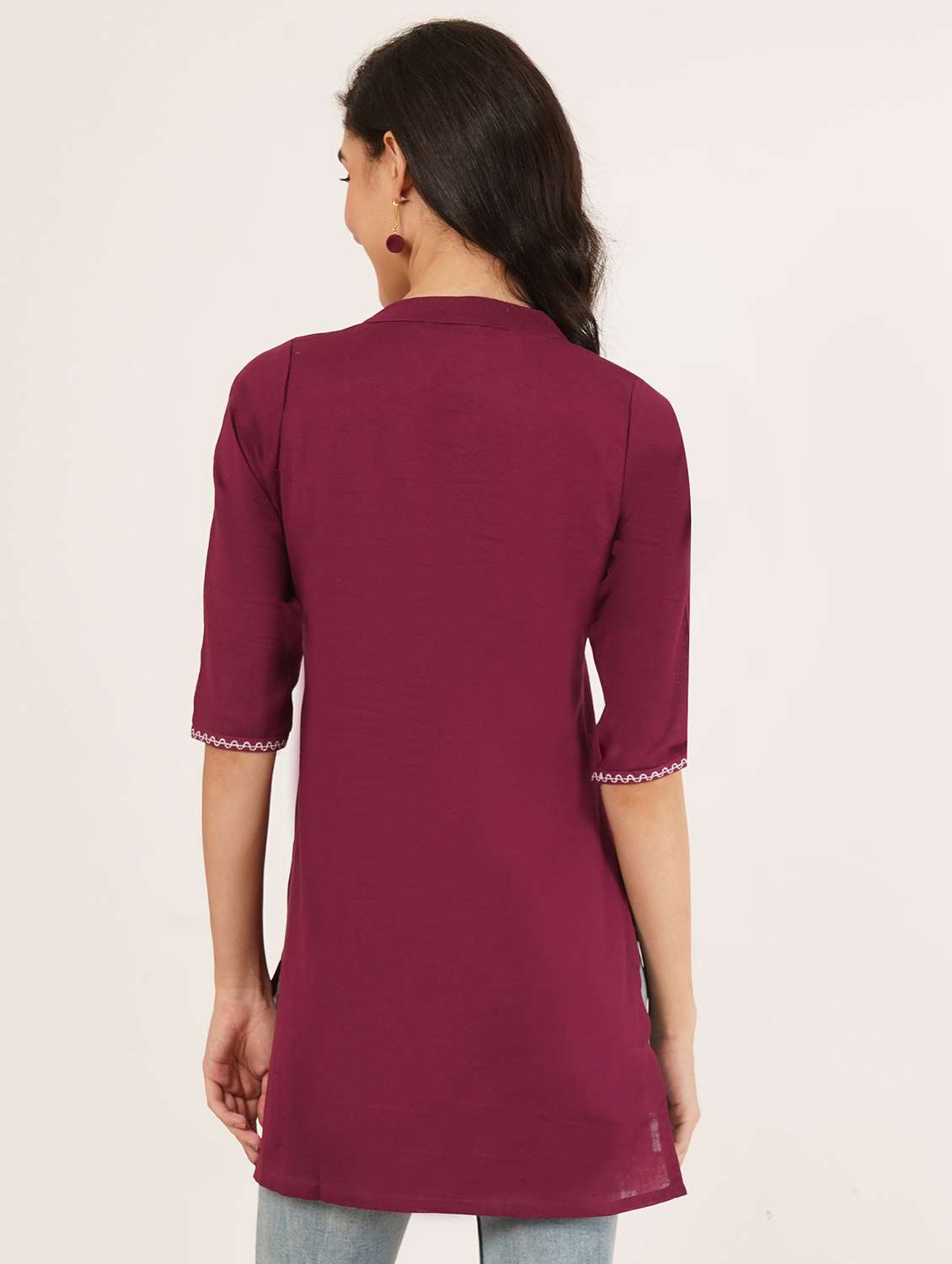 women solid with work three quarter sleeve straight kurti - 22387043 -  Standard Image - 2