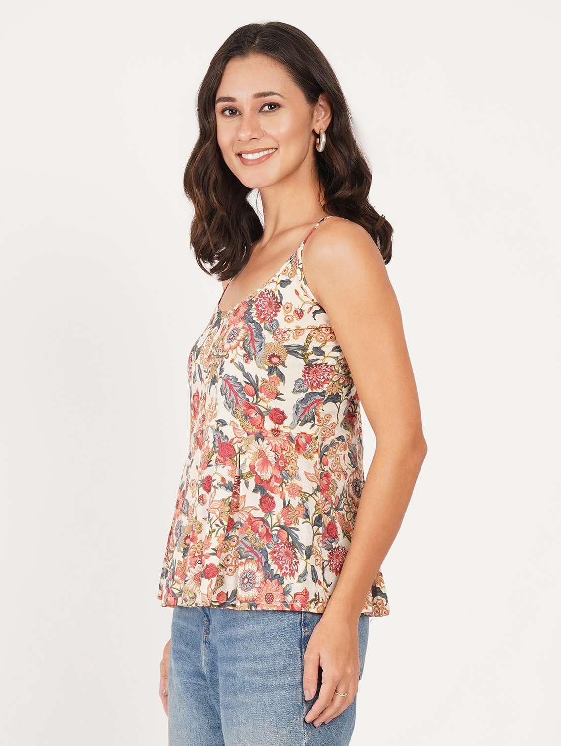 women floral printed shoulder strap ethnic top - 22387059 -  Standard Image - 2