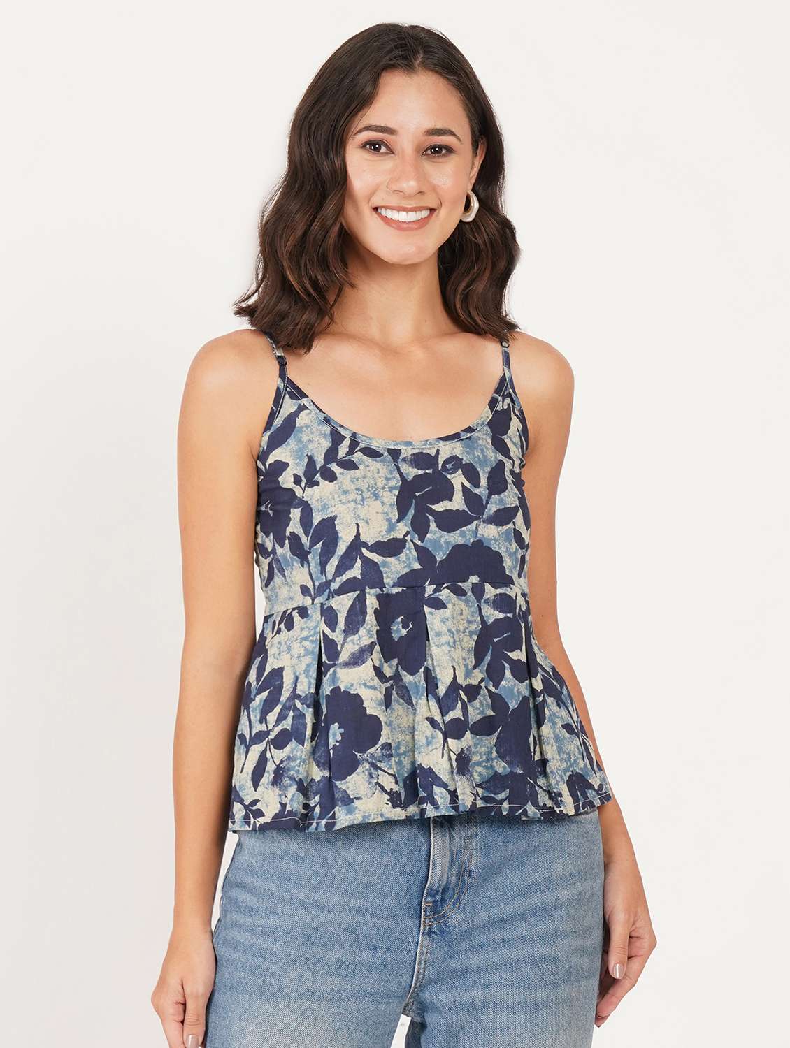 women floral printed shoulder strap ethnic top - 22387060 -  Standard Image - 2